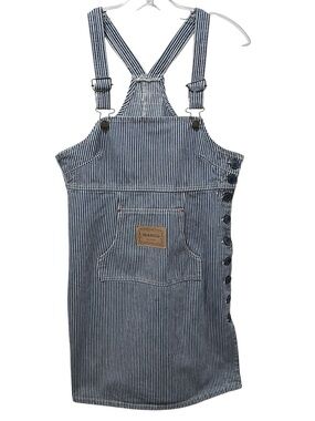 Vintage 90s MANGO Railroad Stripe Denim Pinafore Dress - Made in Canada - Size 7